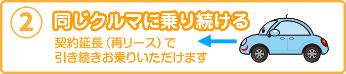 同じクルマに乗り続ける　契約延長（再リース）で引続きお乗りいただけます
