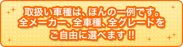 取扱い車種は、ほんの一例です。全メーカー、全車種、全グレードをご自由に選べます!!