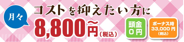 コストを抑えたい方に月々8,800円　頭金０円、ボーナス時33,000円